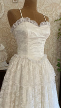 Load image into Gallery viewer, Darling 1980’s Vintage White Satin and Lace Sweetheart Dress