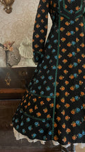 Load image into Gallery viewer, Rare Marigold Print 1970’s vintage black calico Gunne Sax midi dress