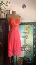 Load image into Gallery viewer, Wonderful 1960’s Vintage Tangerine Orange Nylon and Lace Vanity Fair Slip Nightgown
