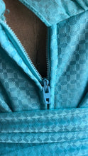 Load image into Gallery viewer, 1970’s Vintage Cold Shoulder Ice Blue Ruffle Dress and Belt