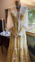 Load image into Gallery viewer, The Love Witch 1970’s Vintage Yellow Floral Voile Gunne Sax Dress