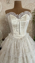 Load image into Gallery viewer, Stunning 1980’s Vintage White Satin and Tiered Lace Dream Dress
