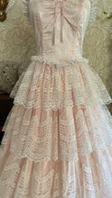Load image into Gallery viewer, Fairytale 1980’s Vintage Pink Satin and White Lace Dream Dress with Armlets