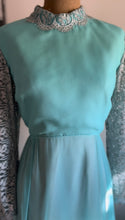 Load image into Gallery viewer, 1960’s Vintage Aqua Blue Chiffon and Lace Dress by Miss Elliette of California
