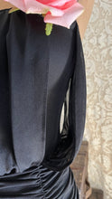 Load image into Gallery viewer, Designer 1980’s Vintage Draped and Ruched Black Wiggle Dress by Samir