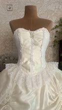 Load image into Gallery viewer, Perfect Cupcake 1970's Vintage Ivory Satin and White Lace Gown
