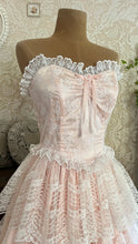 Load image into Gallery viewer, Fairytale 1980’s Vintage Pink Satin and White Lace Dream Dress with Armlets