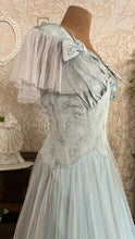 Load image into Gallery viewer, Stunning 1930’s Vintage Eggshell Blue Jacquard and Tulle Dress