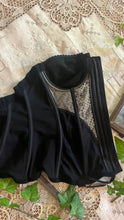 Load image into Gallery viewer, Stunning 1980’s Vintage Black Satin and Illusion Lace Zip up Bustier by Adonna 36C