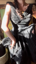 Load image into Gallery viewer, Darling 1950’s Vintage Little Black Pleated Chiffon Dress by Jonny Herbert