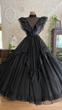 Load image into Gallery viewer, Showpiece Gothic 1980’s vintage Black Swiss Dot Chiffon Gunne Sax gown