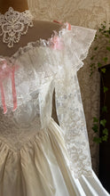 Load image into Gallery viewer, Incredible 1980’s Vintage White Satin and Pink Lace Dress