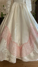 Load image into Gallery viewer, Incredible 1980’s Vintage White Satin and Pink Lace Dress