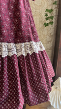 Load image into Gallery viewer, 1970’s Vintage Burgundy Velveteen and Calico Gunne Sax Midi Dress
