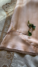 Load image into Gallery viewer, Lovely 1930’s vintage peachy pink satin and ecru lace slip