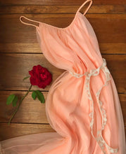 Load image into Gallery viewer, 1970's vintage peachy apricot pink chiffon peignoir nightgown and robe set Intime