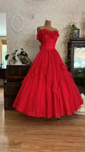 Load image into Gallery viewer, Heart Stopping 1980's vintage Red Swiss Dot Chiffon Gunne Sax gown
