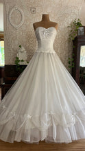 Load image into Gallery viewer, Stunning 1950’s 1960’s Vintage White Chiffon and Satin Bridal Dress