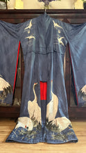 Load image into Gallery viewer, Incredible Vintage 17 Hand Painted Cranes Silk Kimono Robe