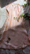 Load image into Gallery viewer, Lovely 1930’s vintage peachy pink satin and ecru lace slip