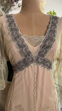 Load image into Gallery viewer, Old Stock 2000’s era Green Embroidered Net and Ecru Cotton Dress by Nataya
