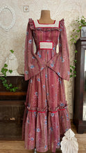 Load image into Gallery viewer, Lovely 1970’s Vintage Mauve and Blue Rose Print Angel Sleeve Dress