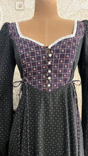Load image into Gallery viewer, 1970’s Vintage Black Calico Side Tie Gunne Sax Dress