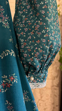 Load image into Gallery viewer, Rare and spectacular Teal Calico 1970’s Vintage Gunne Sax Dress