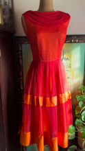 Load image into Gallery viewer, Reworked 1950’s Vintage Red Silk Chiffon and Orange Satin Dress