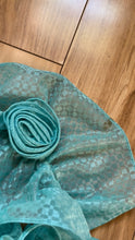 Load image into Gallery viewer, 1970’s Vintage Cold Shoulder Ice Blue Ruffle Dress and Belt