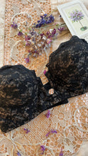Load image into Gallery viewer, Darling 1950’s Vintage Black Illusion Lace Strapless Bra by Lilyette 36A