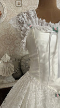 Load image into Gallery viewer, Stunning 1980’s Vintage White Satin and Tiered Lace Dream Dress