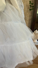 Load image into Gallery viewer, Incredible 1980’s Vintage White Satin and Tiered Lace Strapless Dream Dress