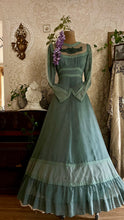 Load image into Gallery viewer, 1970’s vintage dyed moss sage green voile and lace maxi Gunne Sax dress