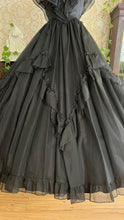 Load image into Gallery viewer, Showpiece Gothic 1980’s vintage Black Swiss Dot Chiffon Gunne Sax gown