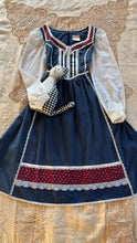 Load image into Gallery viewer, Childs 1970’s vintage Dusty Blue Polka Dot Calico Jeunnes Filles Gunne Sax dress
