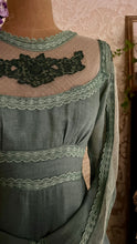 Load image into Gallery viewer, 1970’s vintage dyed moss sage green voile and lace maxi Gunne Sax dress