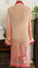 Load image into Gallery viewer, Homemade jeweled ombre pink silk chiffon and fuscia velvet robe