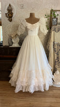 Load image into Gallery viewer, Fairytale 1980’s Vintage Dove White Silk Organza Bridal Gown by Laura Ashley