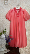 Load image into Gallery viewer, Pretty 1950’s 1960s coral pink chiffon peignoir robe by Kayser