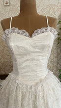 Load image into Gallery viewer, Darling 1980’s Vintage White Satin and Lace Sweetheart Dress