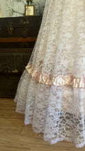 Load image into Gallery viewer, Soft Lilac 1980’s vintage pink satin and lace dress