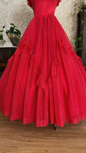 Load image into Gallery viewer, Heart Stopping 1980's vintage Red Swiss Dot Chiffon Gunne Sax gown