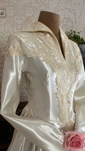 Load image into Gallery viewer, Breathtaking 1950’s Vintage White Satin and Ivory Lace Bridal Gown Wedding Dress
