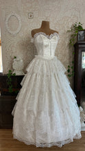 Load image into Gallery viewer, Stunning 1980’s Vintage White Satin and Tiered Lace Dream Dress