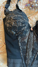 Load image into Gallery viewer, 1950’s Vintage Black Illusion Lace Longline Bra by Lilyette 36A
