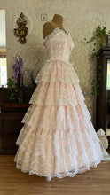 Load image into Gallery viewer, Fairytale 1980’s Vintage Pink Satin and White Lace Dream Dress with Armlets