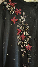 Load image into Gallery viewer, Darling Beaded Black Angora Rabbit Cardigan Sweater made in Hong Kong