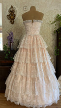 Load image into Gallery viewer, Fairytale 1980’s Vintage Pink Satin and White Lace Dream Dress with Armlets