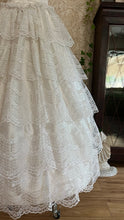 Load image into Gallery viewer, Stunning 1980’s Vintage White Satin and Tiered Lace Dream Dress
